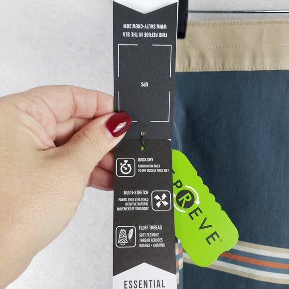 Salty Crew Men's Size 33 Essential Quick Dry Board Shorts Navy Beige Stripes New - Picture 9 of 10